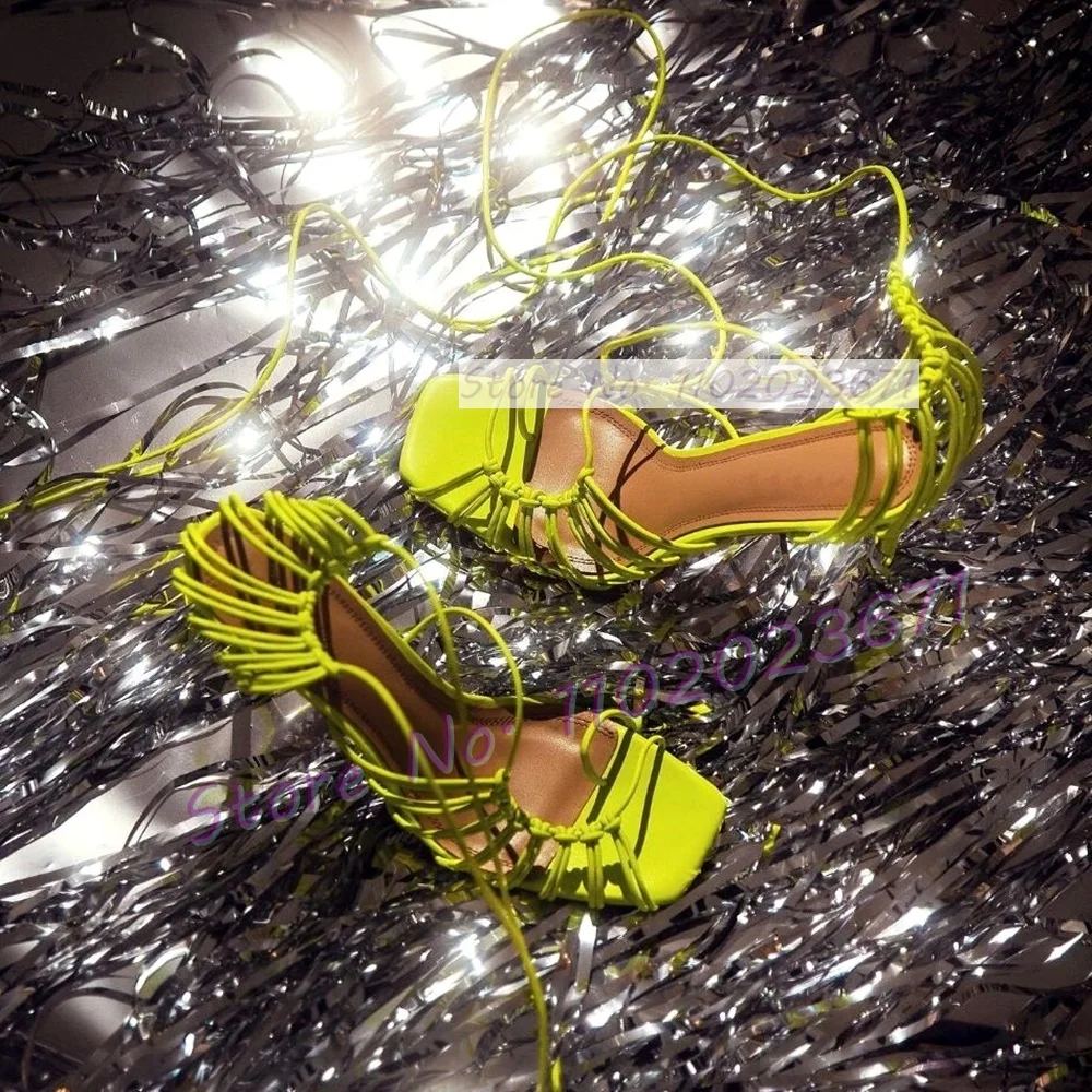 Sandal Strappy Heeled - Chic Corded Lace-up Caged Sandals Women