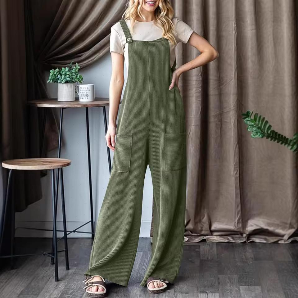 Linen Pant Wide - Jumpsuits Women Solid Sling Casual One