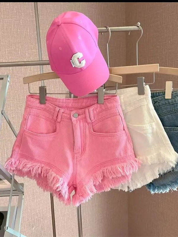 Shorts Denim Frayed - Casual Korean Style Frayed Hem Denim