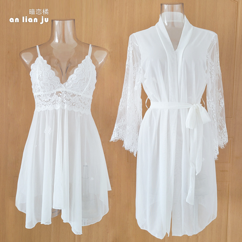 Women White Nightwear Set Flor - Kimono Sheer Floral ulasan dan harga