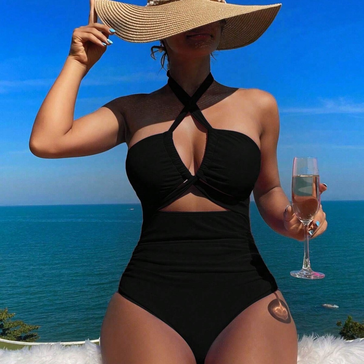Women Swimsuit Halter Neck Sol - Swimsuit Bikini Ruched ulasan dan harga