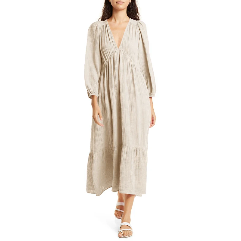 Muslin 100% Cotton Long Sleeve - Linen Dress Wrap ulasan dan harga