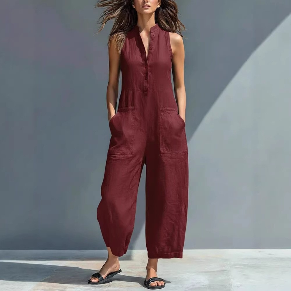 Women's And Woman Sleeveless M - Jumpsuit Linen Relaxed ulasan dan harga