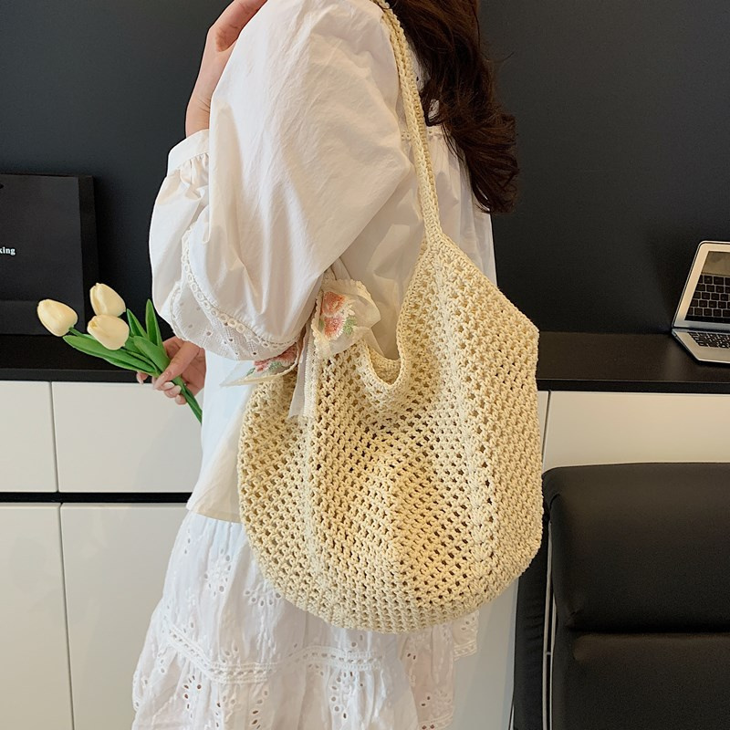 Summer Lace Bow Tote Bags Wome - Crochet Bag Raffia ulasan dan harga