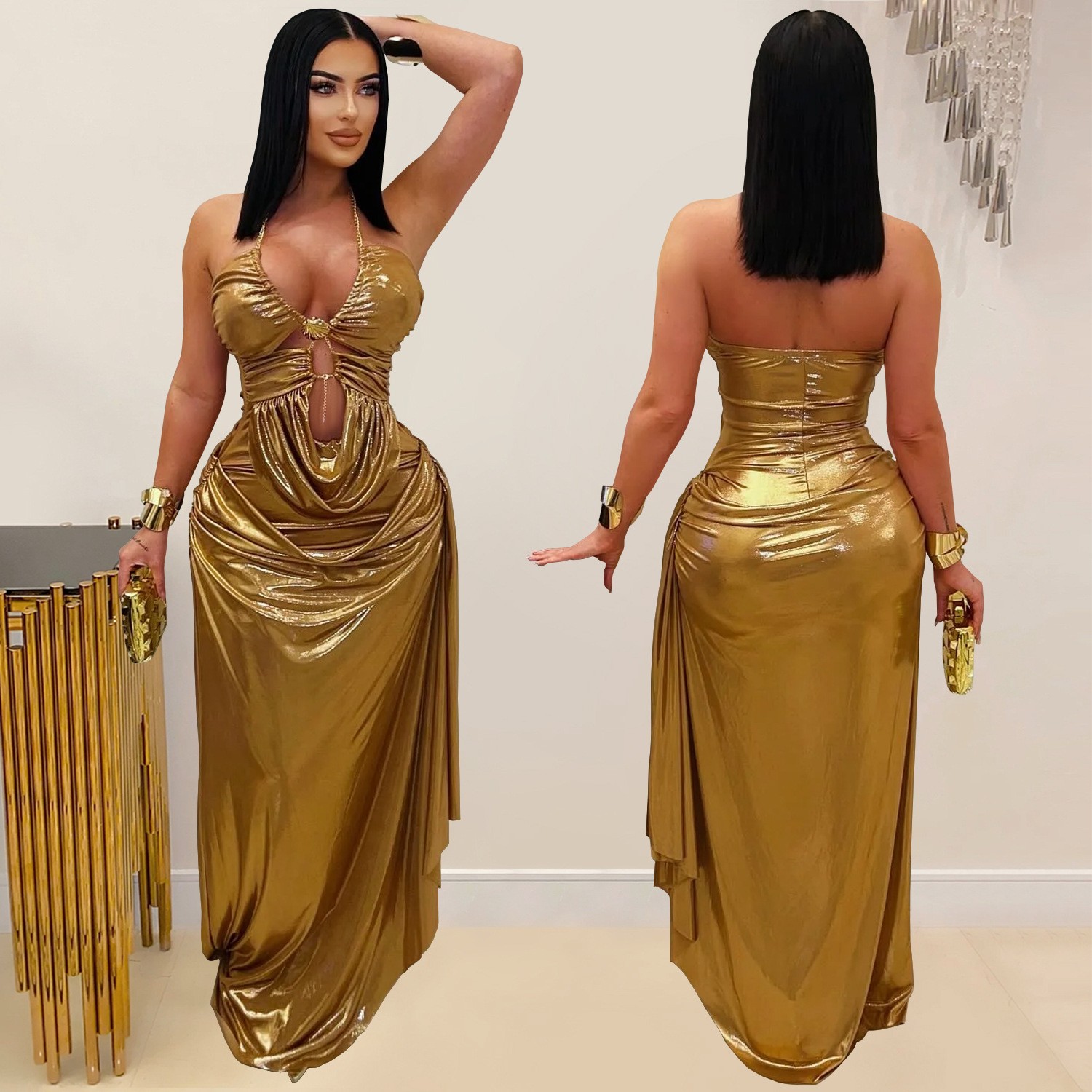 Prom Dress Evening Wedding Gue - Maxi Dress Halter ulasan dan harga