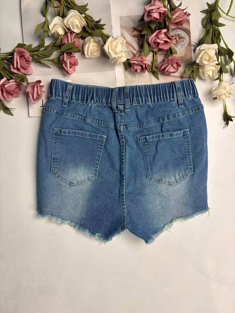Womens Elastic Waist Frayed He - Shorts Denim Frayed ulasan dan harga