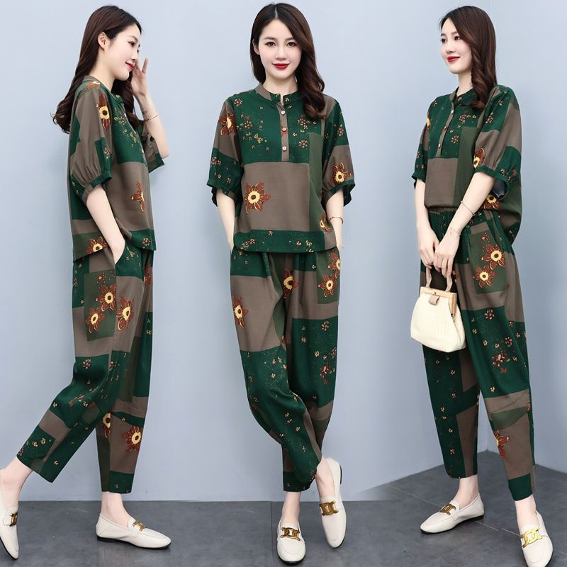 Middle Aged Mother Summer Suit - Linen Pant Wide ulasan dan harga