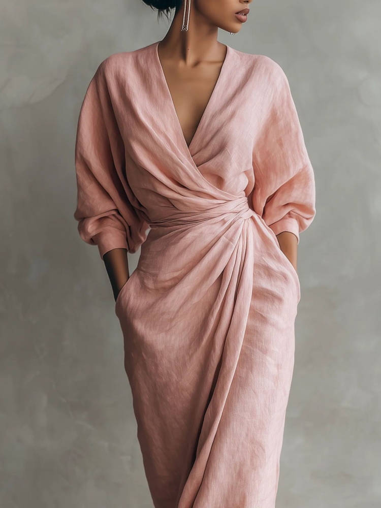 Women Linen Blend Wrap Maxi Dr - Linen Dress Wrap ulasan dan harga