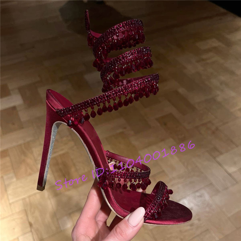 Rhinestone Snake Shape Ankle S - Sandal Strappy Heeled ulasan dan harga