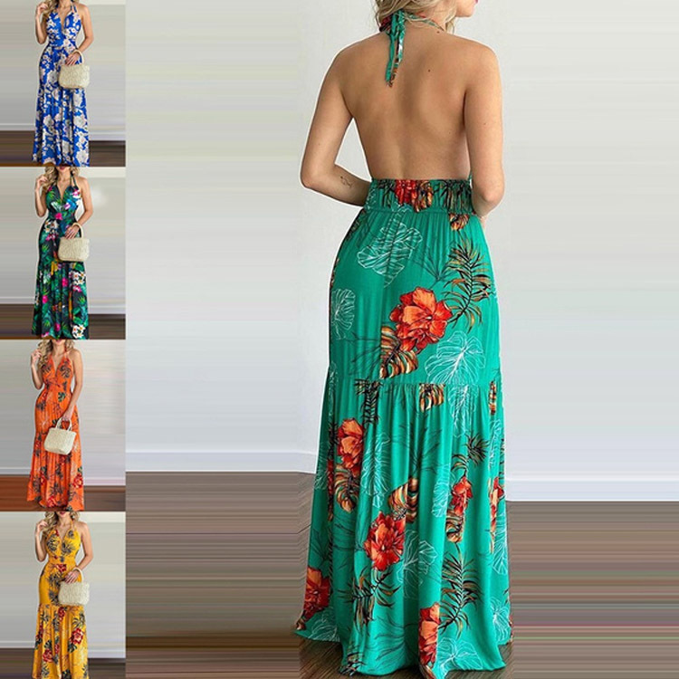 Floral Maxi Dress Long Backles - Maxi Dress Halter ulasan dan harga