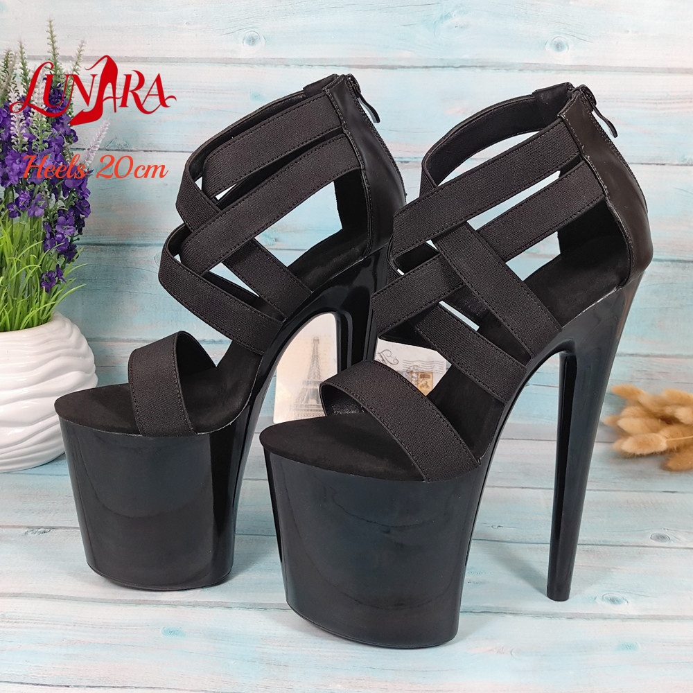 Womens 20cm/8Inch Black Strapp - Sandal Strappy Heeled ulasan dan harga