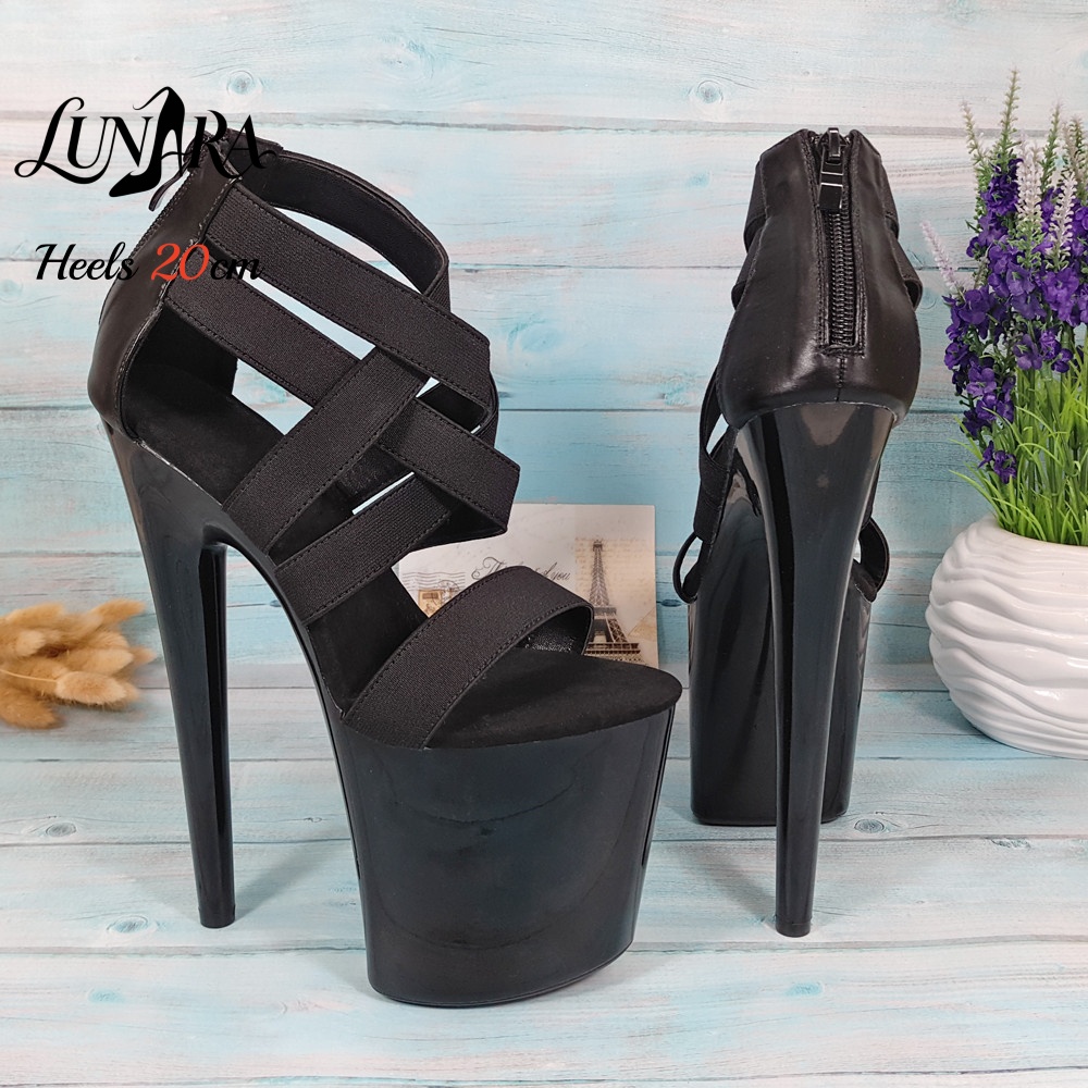 Womens 20cm/8Inch Black Strapp - Sandal Strappy Heeled ulasan dan harga