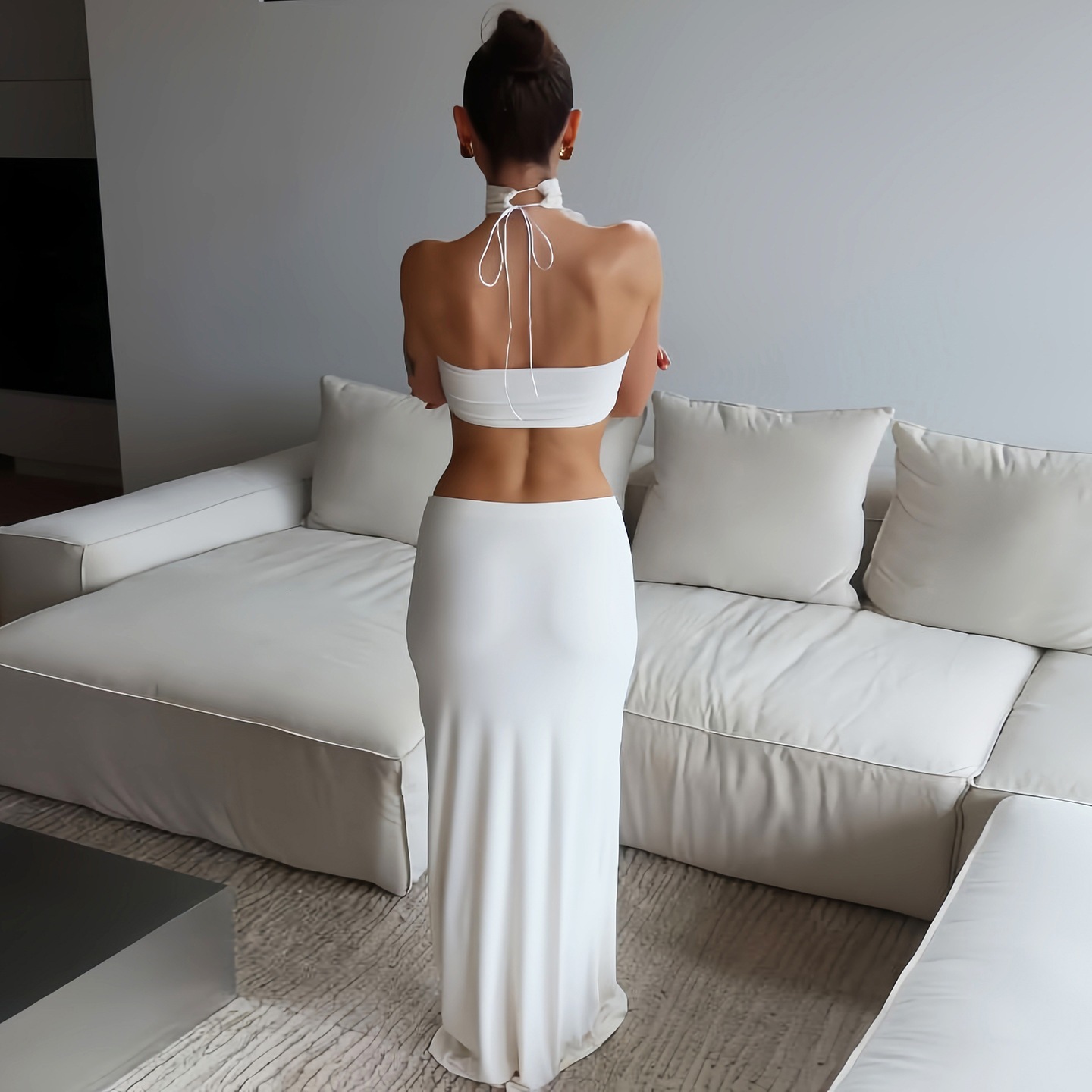 Women White Sexy Slim Waist-ba - Maxi Dress Halter ulasan dan harga