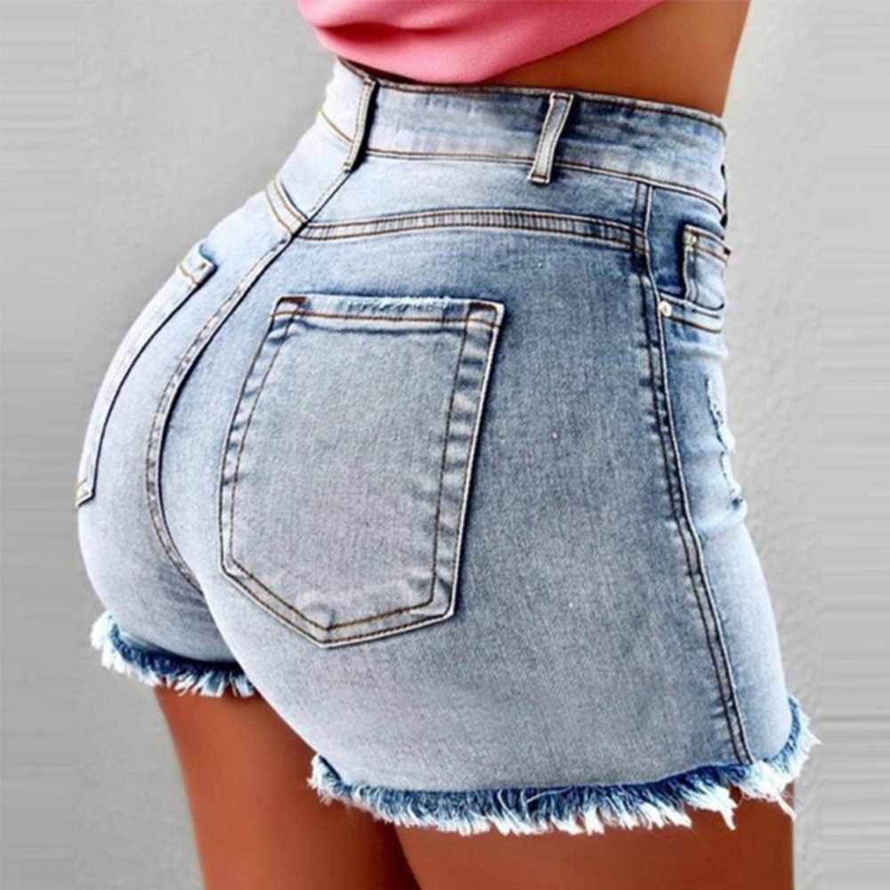Women's High Waisted Denim Sho - Shorts Denim Frayed ulasan dan harga