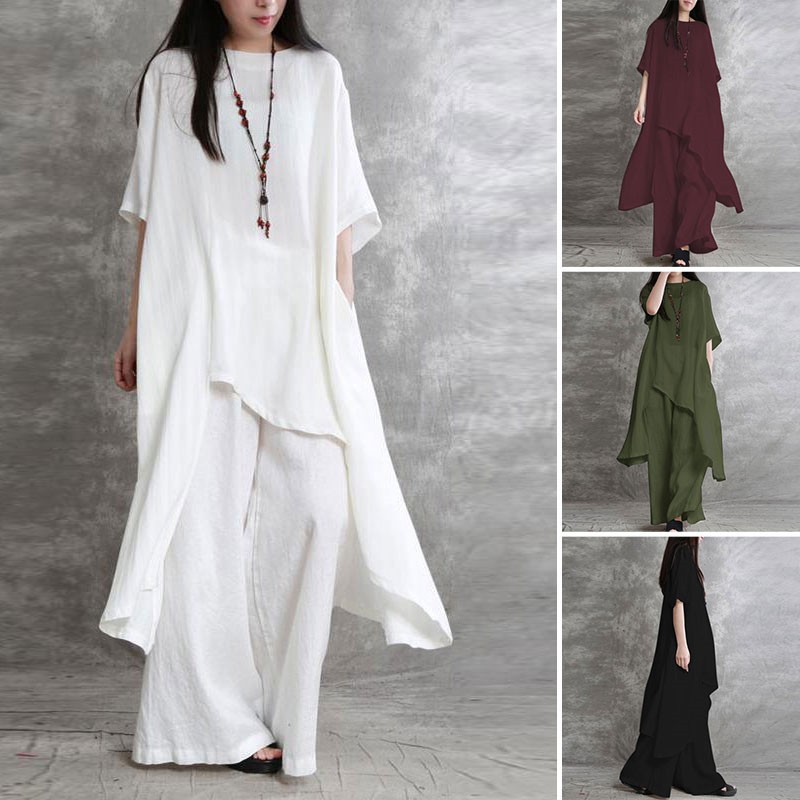 Women's Cotton Linen 2-piece S - Linen Pant Wide ulasan dan harga