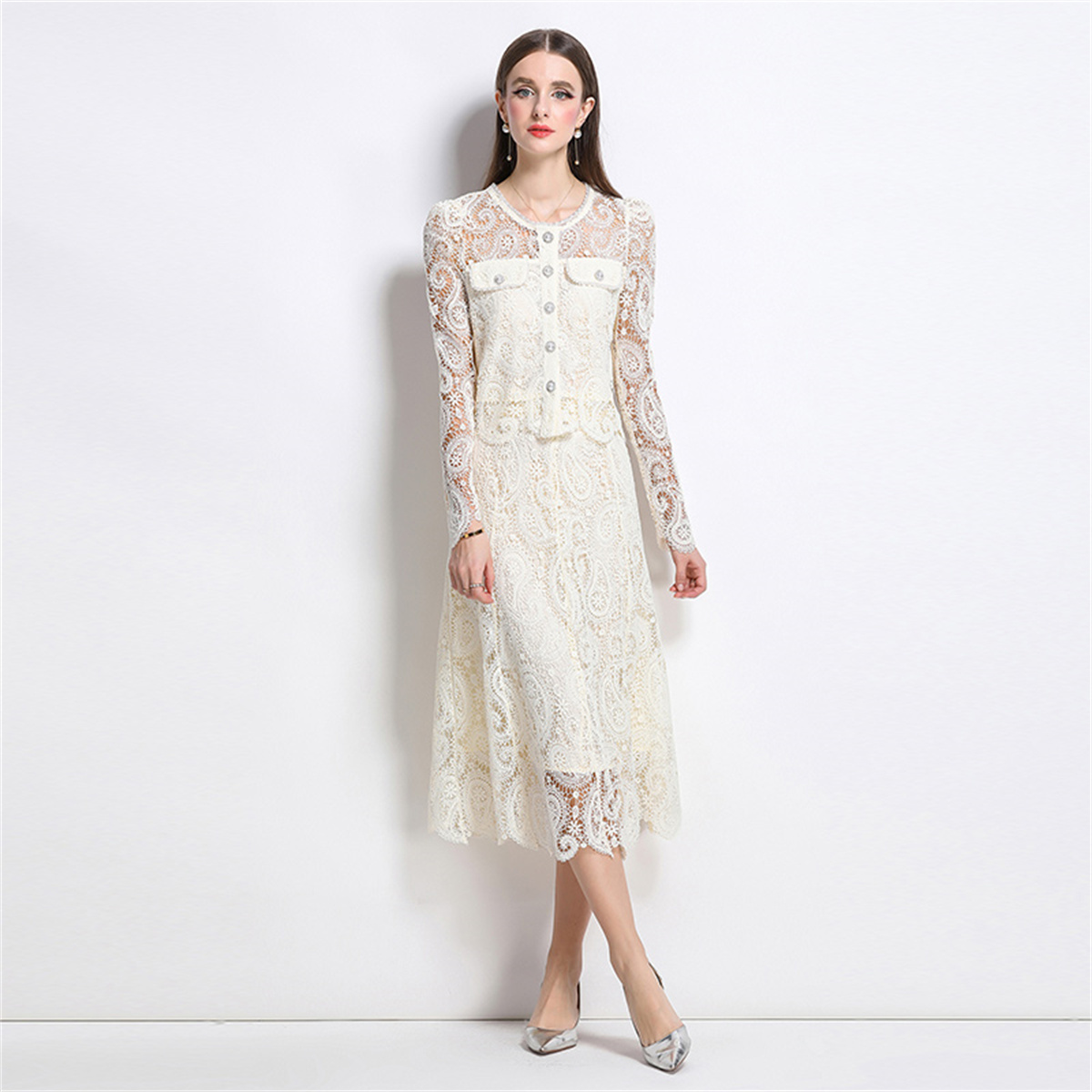 Spring Sweet Lace Flower Embro - Midi Skirt Floral ulasan dan harga