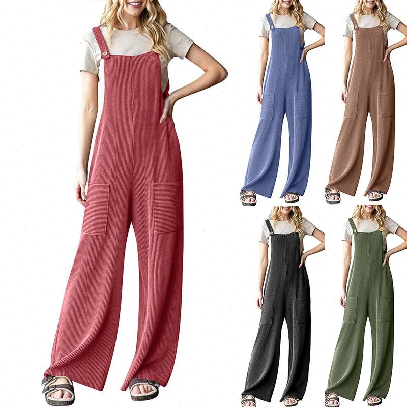 Jumpsuits Women Solid Sling Ca - Linen Pant Wide ulasan dan harga