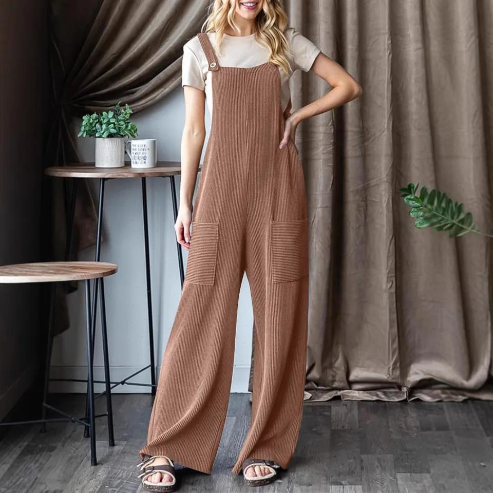 Jumpsuits Women Solid Sling Ca - Linen Pant Wide ulasan dan harga