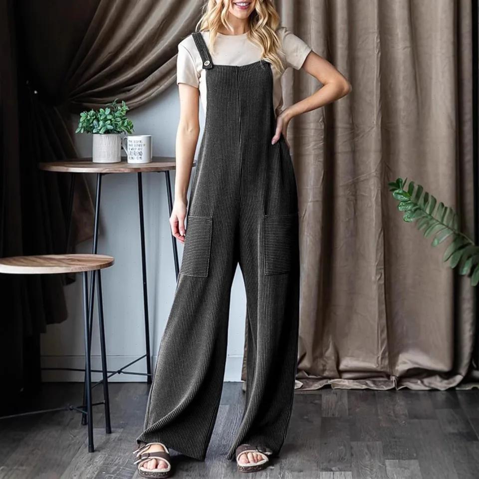 Jumpsuits Women Solid Sling Ca - Linen Pant Wide ulasan dan harga