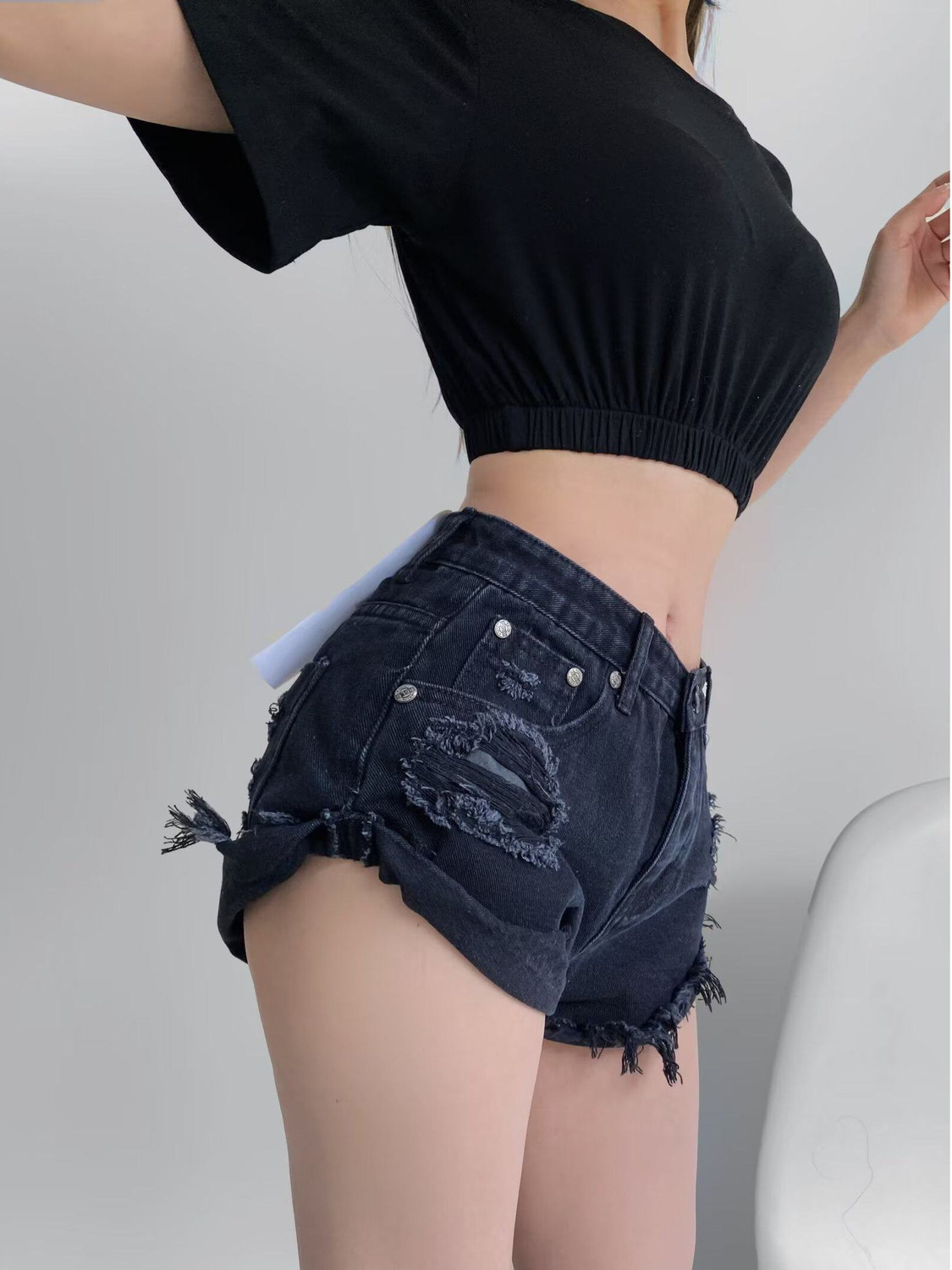 Women's Low Waist Distressed D - Shorts Denim Frayed ulasan dan harga