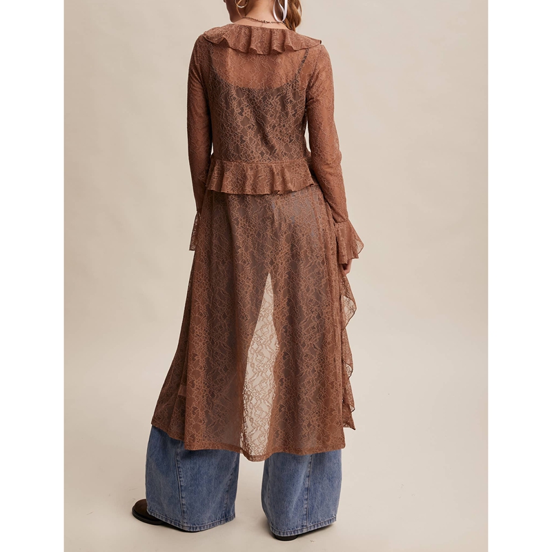 Women's Floral Lace Mesh Tie F - Kimono Sheer Floral ulasan dan harga