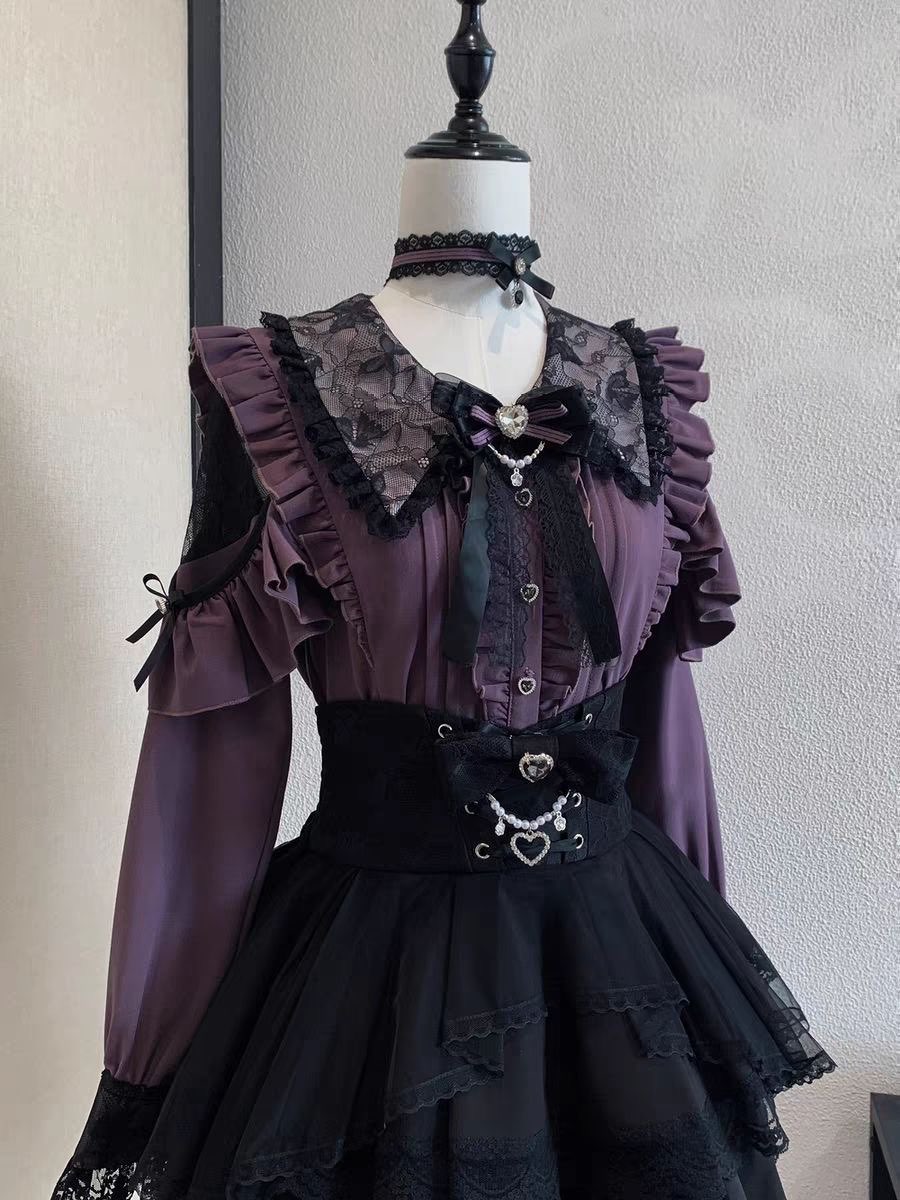 Harajuku Kawaii Skirt Sets Wom - Blouse Off Shoulder ulasan dan harga