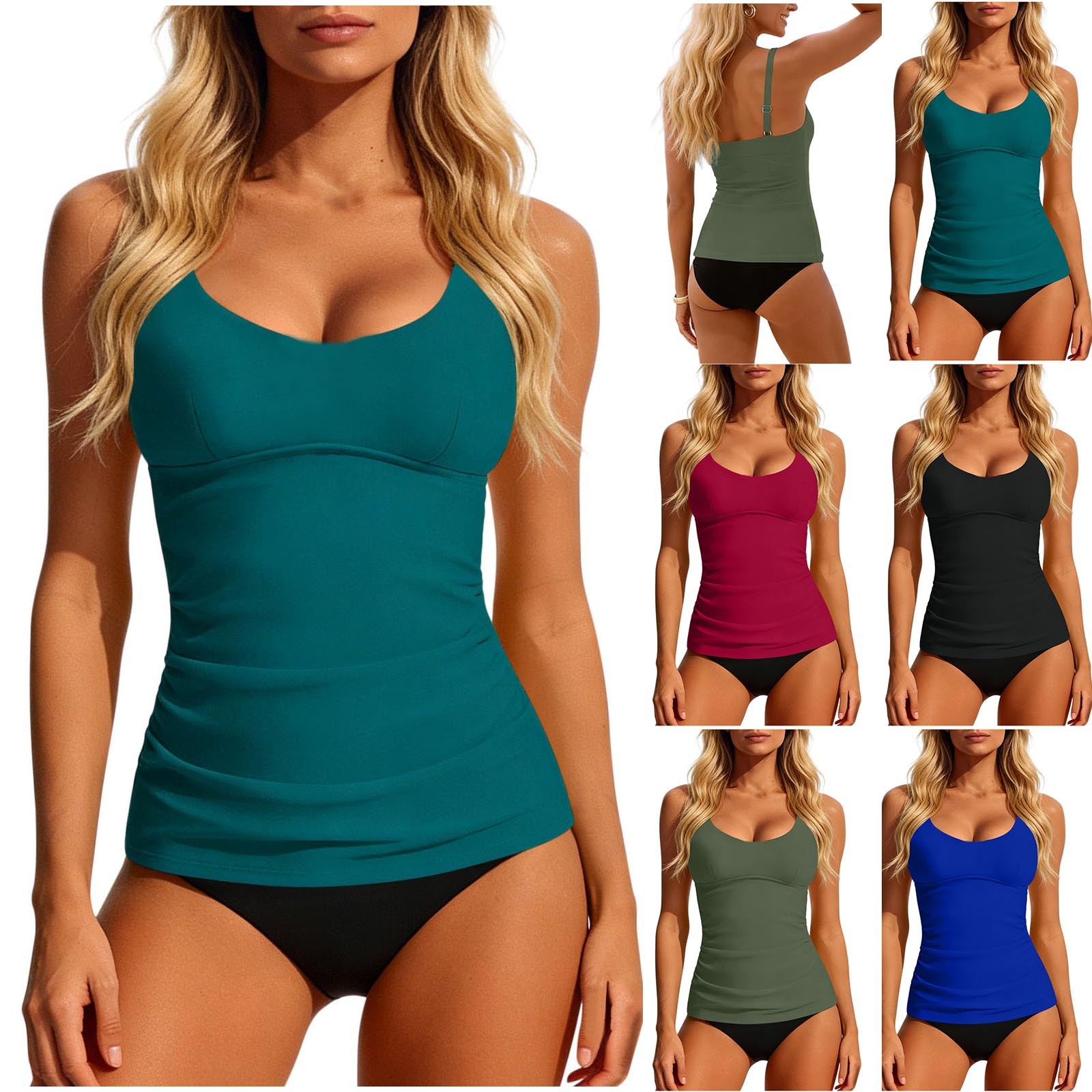 Women's 2026 Tankini Teal Scoo - Swimsuit Bikini Ruched ulasan dan harga