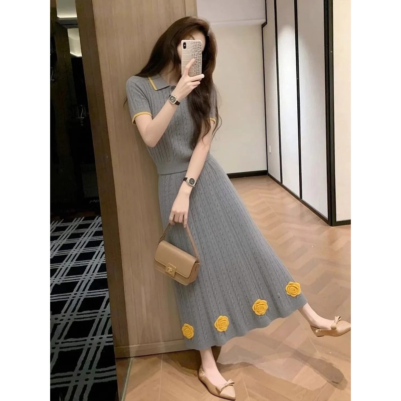 Women's Floral Knit Two Piece  - Midi Skirt Floral ulasan dan harga