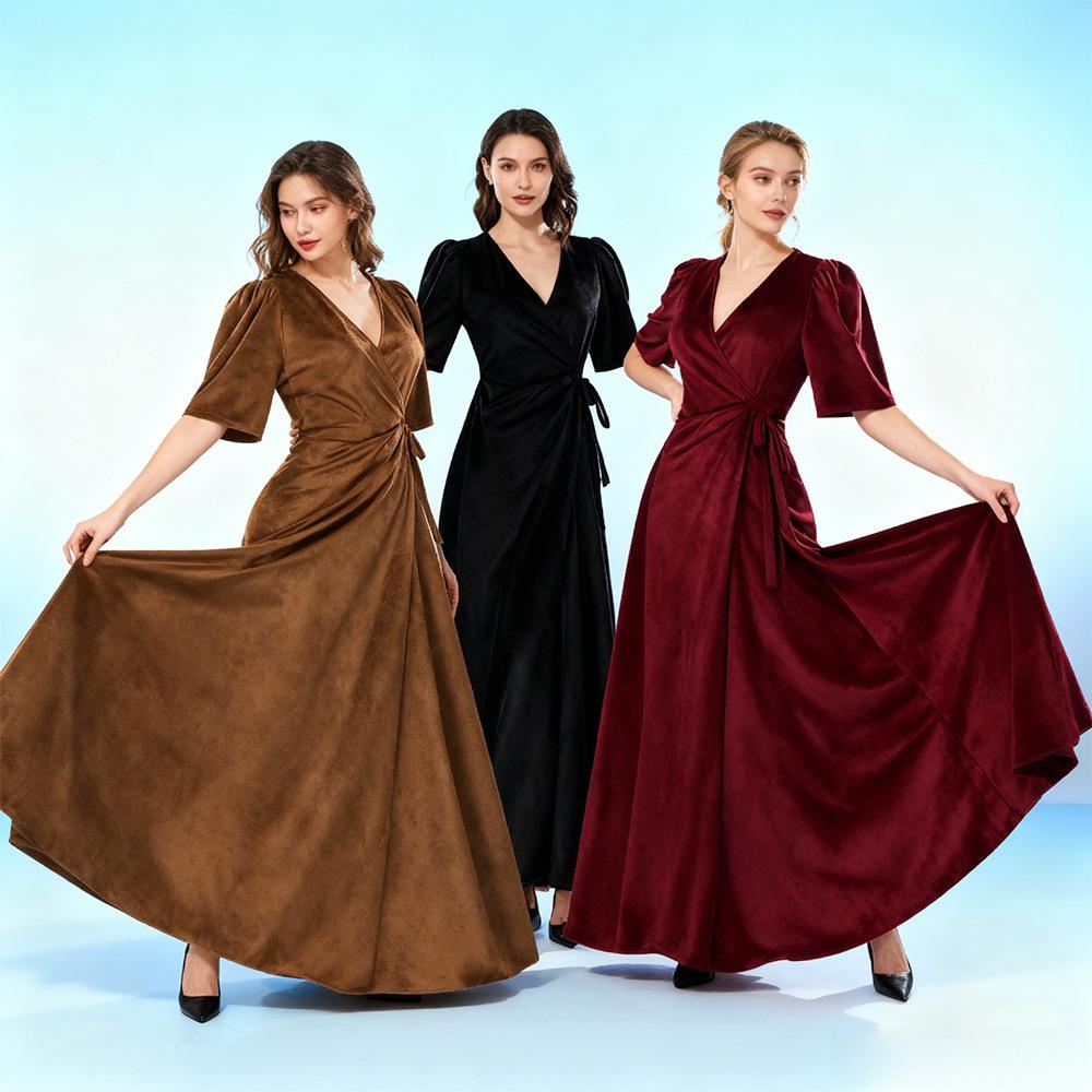 Ladies Long V-Neck Wrap Slim P - Linen Dress Wrap ulasan dan harga
