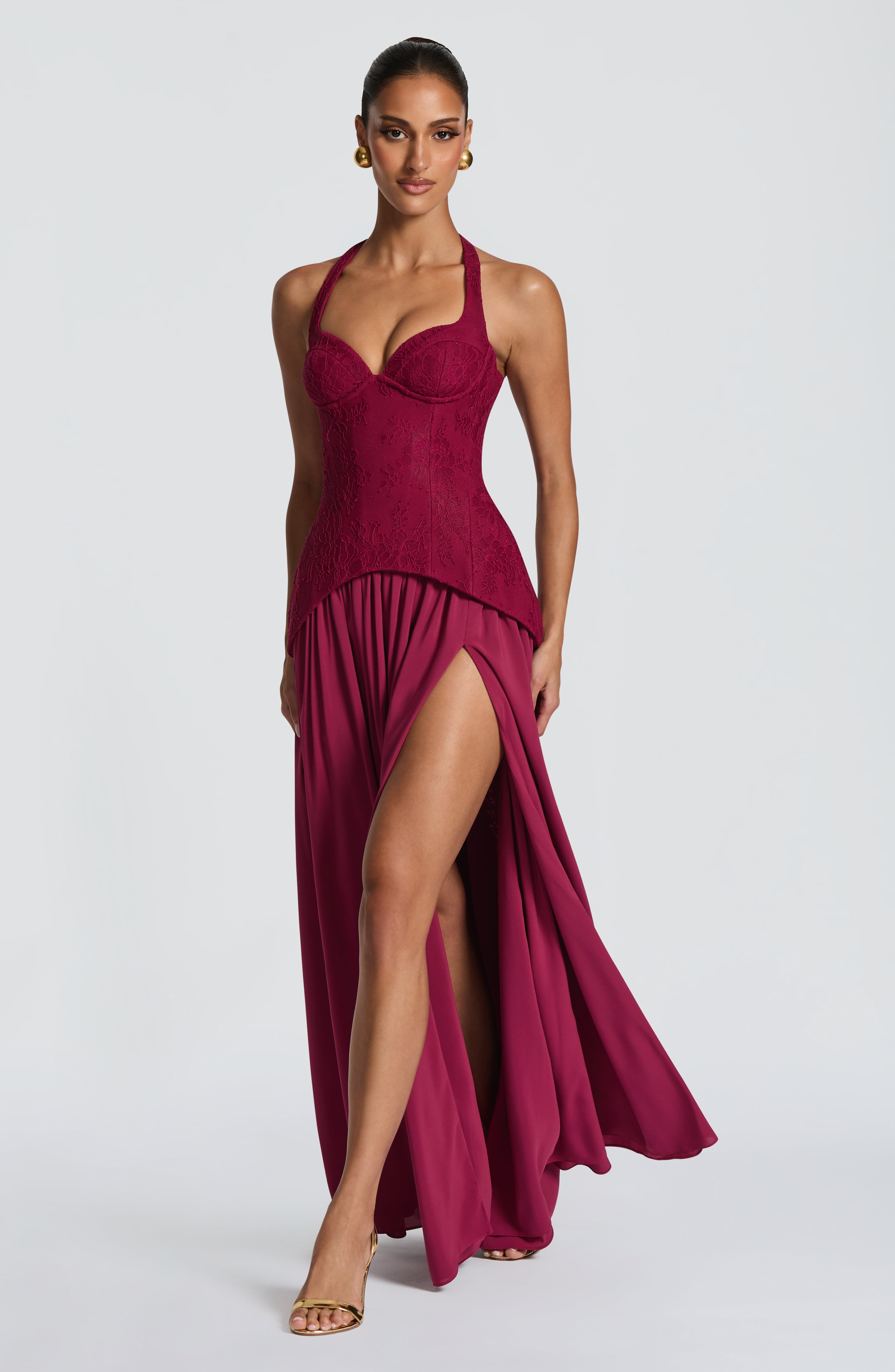 Backless Lace Corset Maxi Dres - Maxi Dress Halter ulasan dan harga
