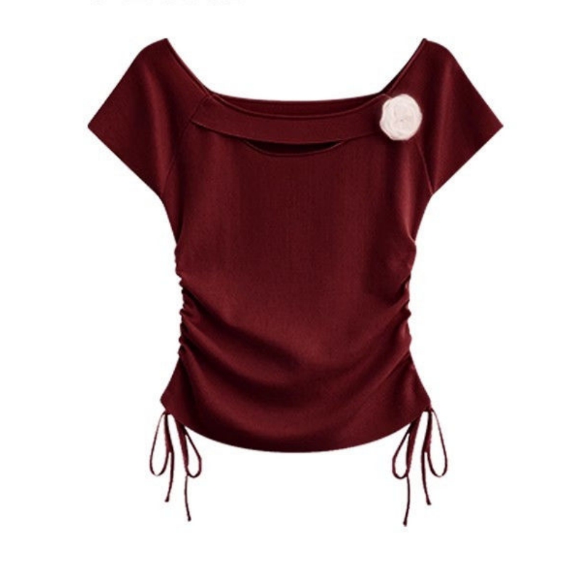 Women Lucky Wine Red T-Shirts  - Midi Skirt Floral ulasan dan harga