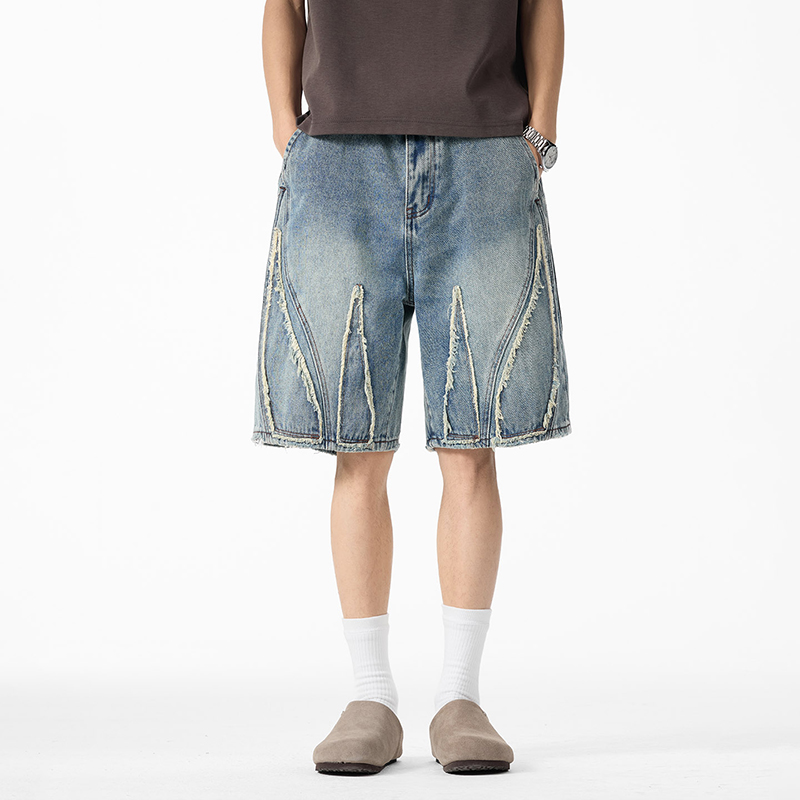 Men's Baggy Denim Jorts, Raw E - Shorts Denim Frayed ulasan dan harga