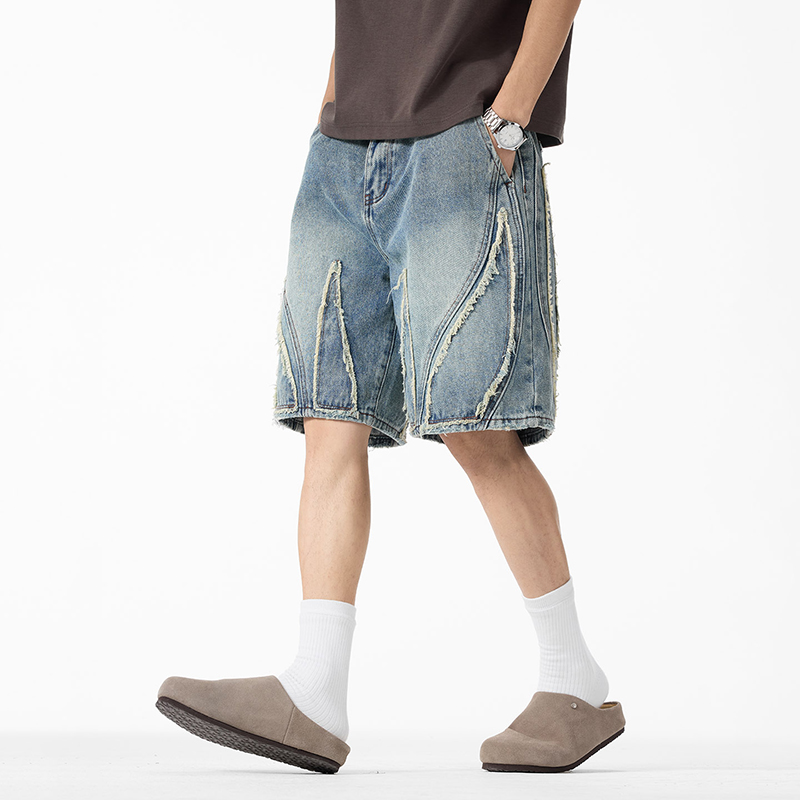 Men's Baggy Denim Jorts, Raw E - Shorts Denim Frayed ulasan dan harga