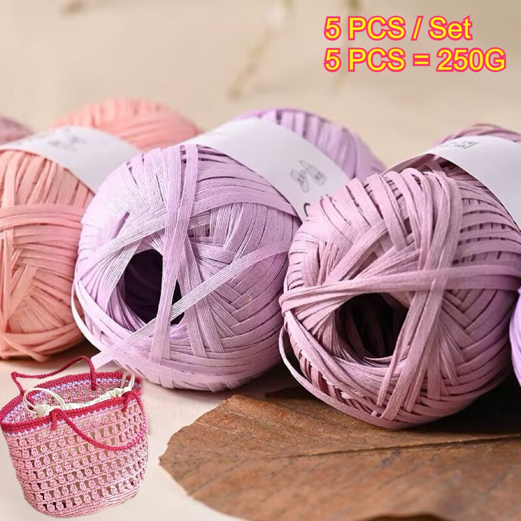 5PCS 250g Raffia Paper Rope Kn - Crochet Bag Raffia ulasan dan harga