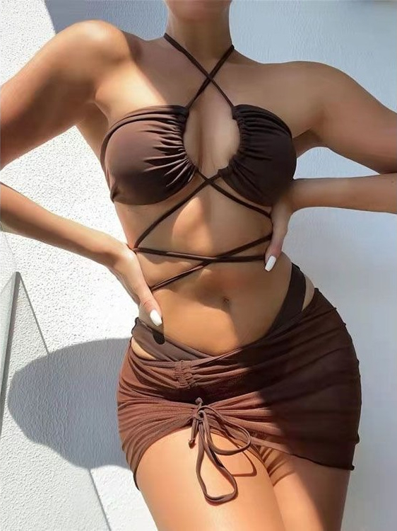 Ladies High Waist Split Bikini - Swimsuit Bikini Ruched ulasan dan harga