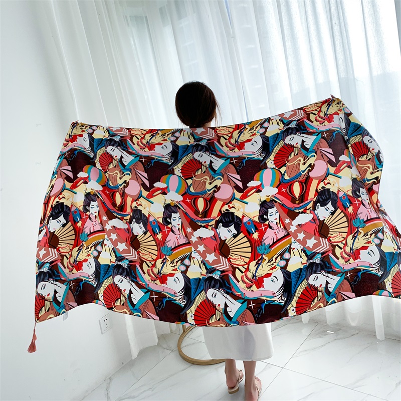 90x185cm Cotton Linen Print Su - Linen Dress Wrap ulasan dan harga