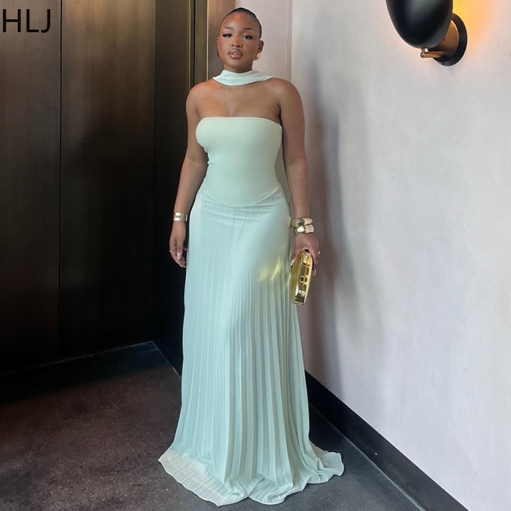 HLJ Women Mint Green 2 Piece M - Maxi Dress Halter ulasan dan harga