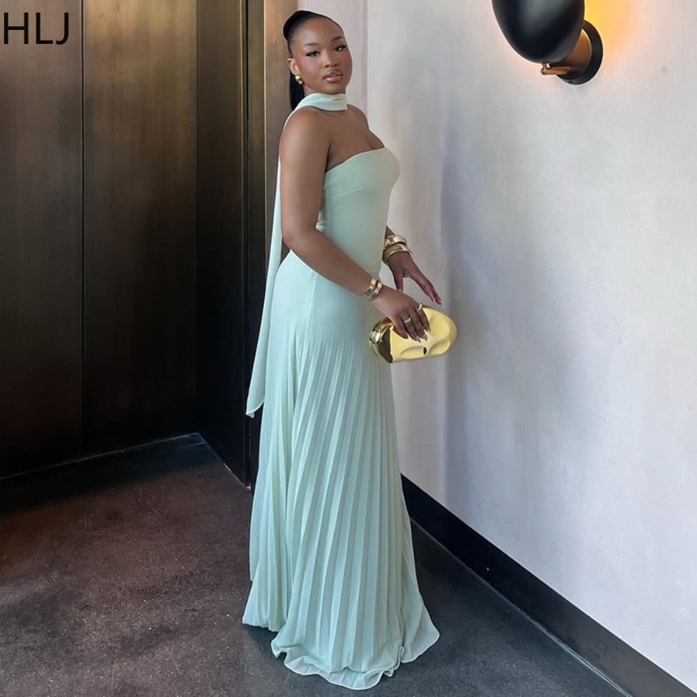 HLJ Women Mint Green 2 Piece M - Maxi Dress Halter ulasan dan harga