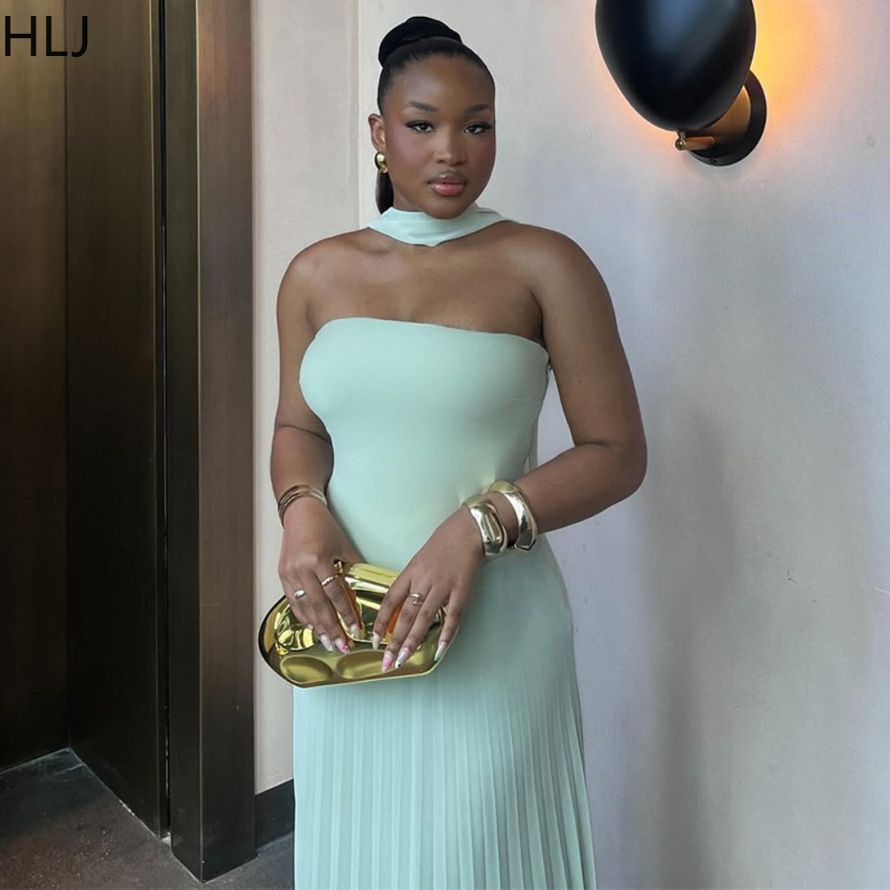 HLJ Women Mint Green 2 Piece M - Maxi Dress Halter ulasan dan harga